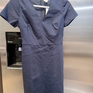 J. Crew Navy V-Neck Short-Sleeve Midi Sheath Dress